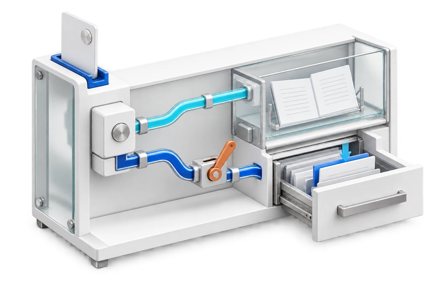 An identity credential scopes two enterprise paths: reading a sensitive document and changing a business record through a separate approval point.