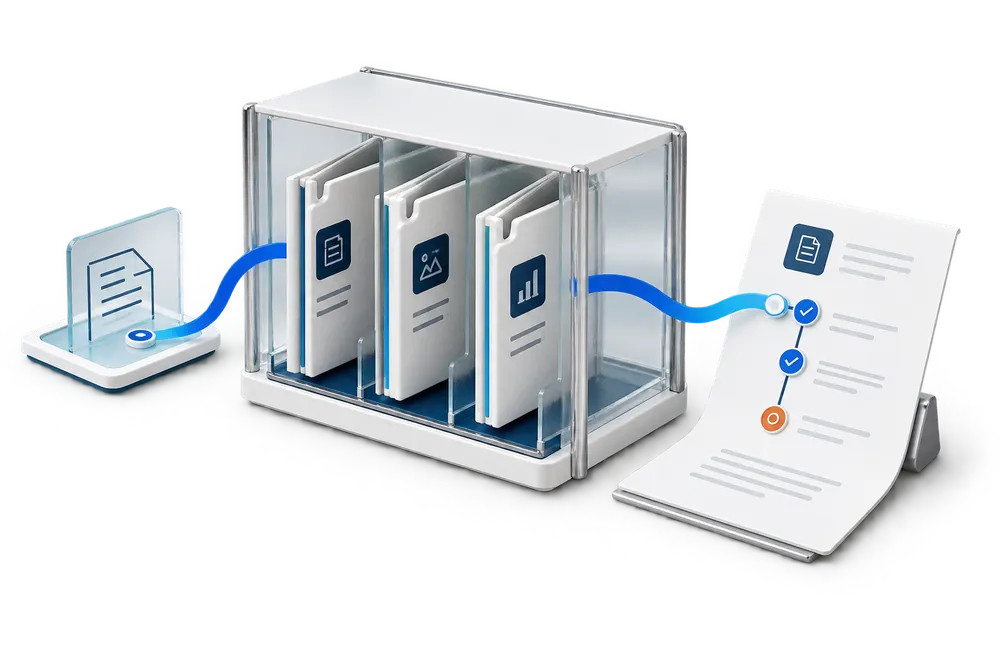 Evidence Vault visual showing reviewable assurance evidence captured through an enterprise workflow.