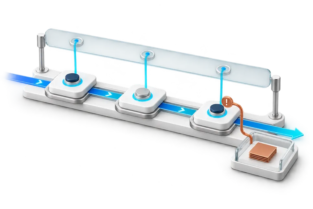 Runtime Guard visual showing live AI activity constrained by observable controls and evidence.