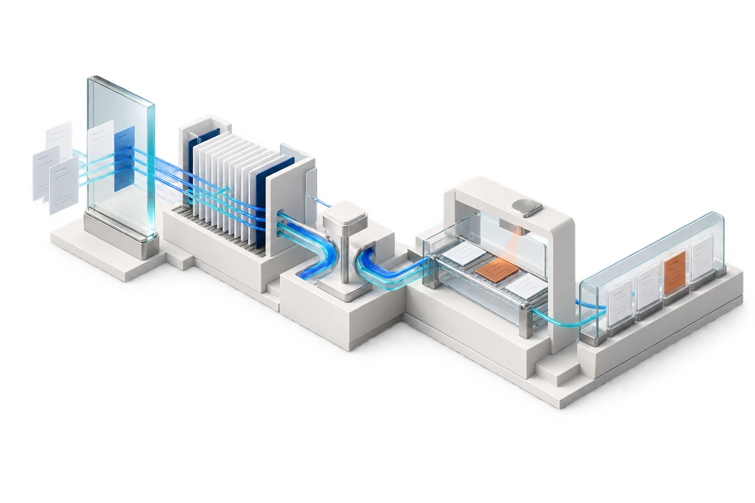 Five distinct assessment, evidence, ownership, validation, and monitoring modules form one ordered assurance path.
