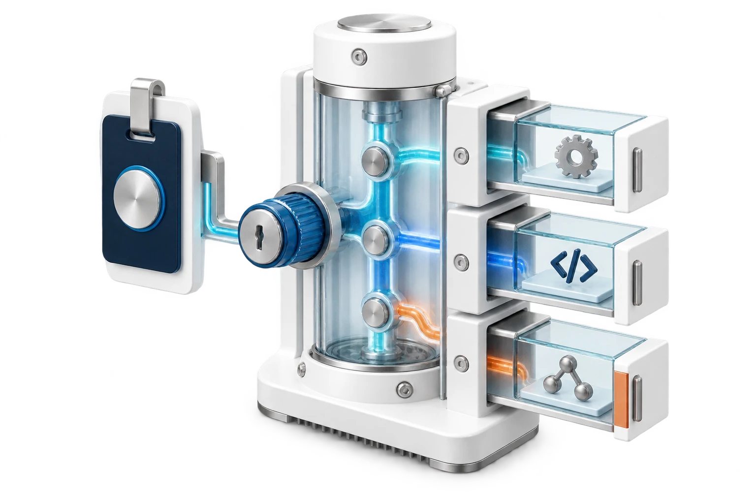 A server manifold separates ownership, authentication, and available tool interfaces.