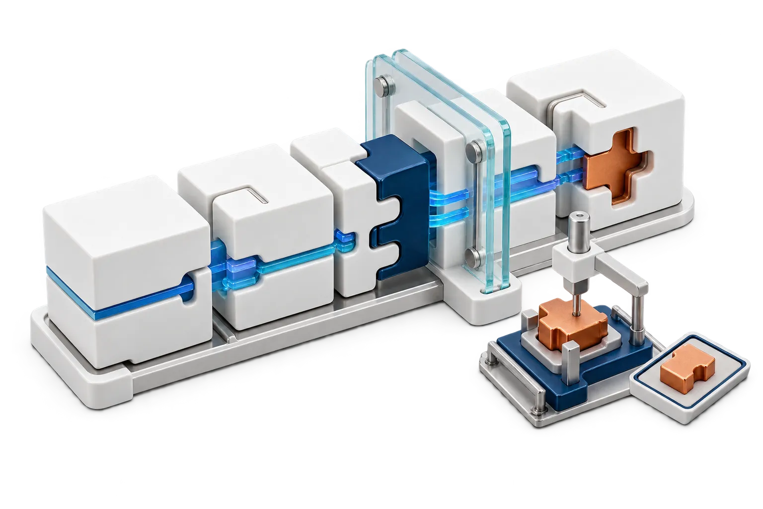 Software components move through an engineered integration and validation process.
